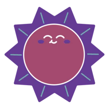 a purple sun with blue rays around it