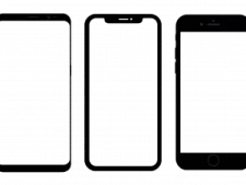 a set of three iphones, one black and one white
