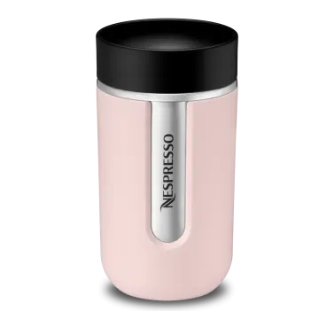thermo travel mug with lid in pink