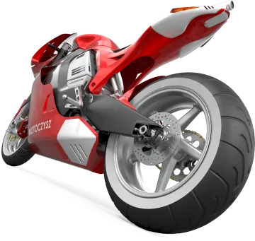 a red motorcycle is shown on a white background