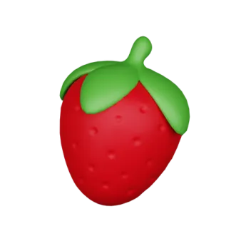 a red strawberry with green leaves on it