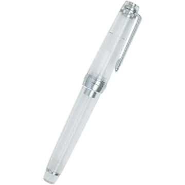 a clear ballpoint pen on a white background
