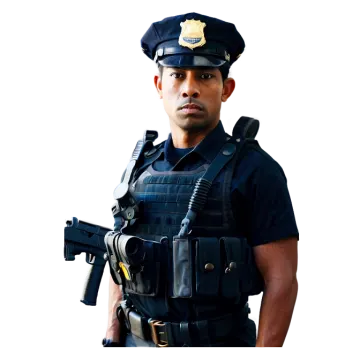 a man in a police uniform holding a gun