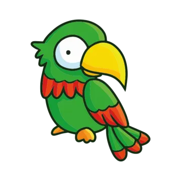 a green parrot sitting on top of a white background
