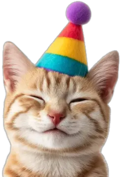 a cat with a colorful hat on its head