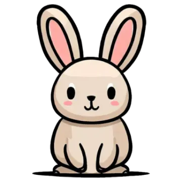 a white rabbit with pink ears sitting down