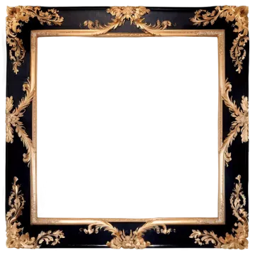 an ornate black and gold frame with a white background