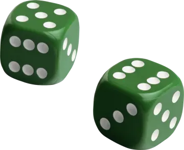 two green dice with white spots on them