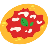 a pizza with a green leaf on top