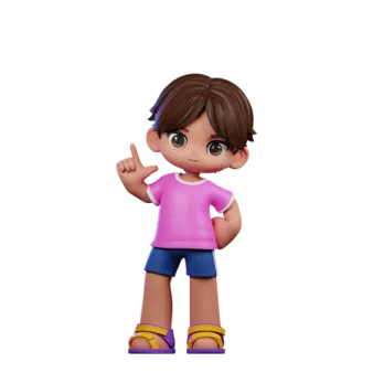 a cartoon character in a pink shirt and blue shorts