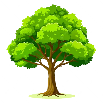 a cartoon tree with green leaves and branches