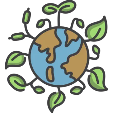 the earth with green leaves around it
