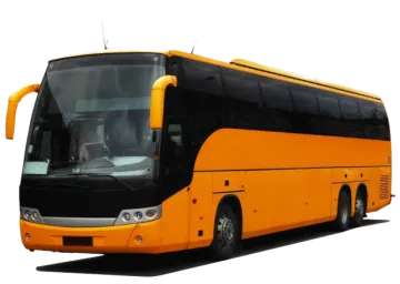 a yellow bus is parked in front of a white background