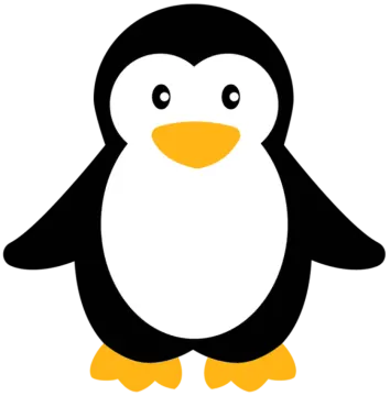 a black and white penguin with yellow feet