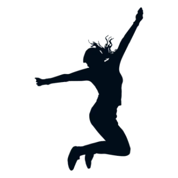 a silhouette of a woman jumping in the air