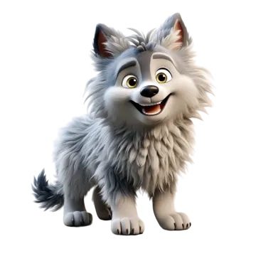 a cartoon wolf with big yellow eyes