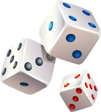 three dices with red and blue spots