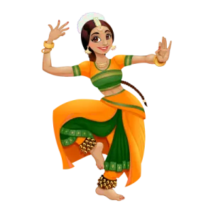 a woman in an orange and green sari