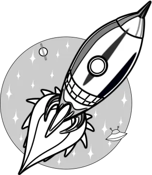 a rocket with stars in the background