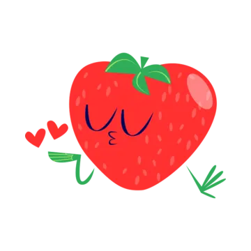 a red strawberry with a green leaf on it's head