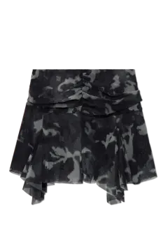 a black and white camouflage print skirt