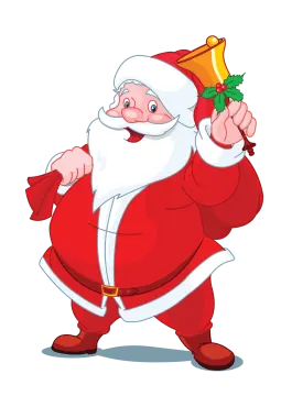 a cartoon santa claus holding a bell