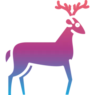 a purple and blue deer silhouetted on a white background