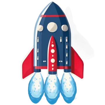 an illustration of a blue rocket with red and white stripes