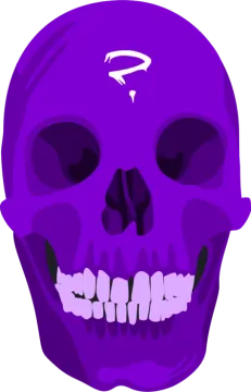 a purple skull with teeth and fangs
