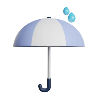 a blue and white umbrella with raindrops
