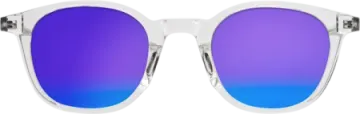 a pair of white sunglasses with blue mirrored lenses