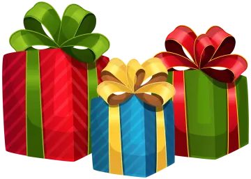 three colorful gift boxes with bows