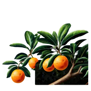 two oranges hanging on a tree branch