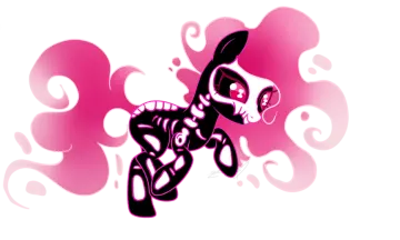 a black and white pony with pink hair