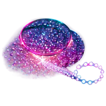 a pink and purple glitter ball with a chain around it