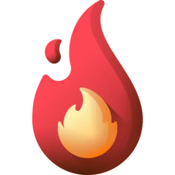 a red flame with a white background