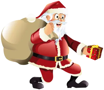 a cartoon santa carrying a christmas present