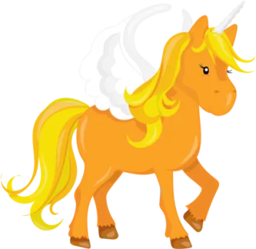 an orange unicorn with a yellow mane