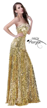 a woman in a gold dress