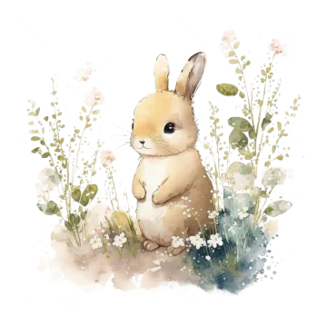 a watercolor painting of a rabbit sitting in the grass