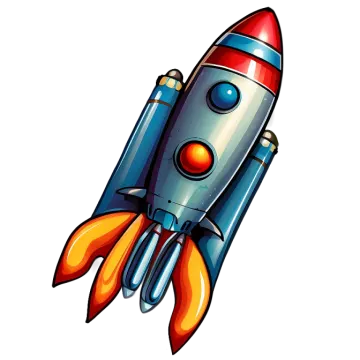 a cartoon rocket flying up into the sky
