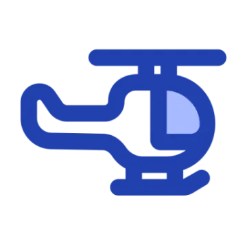 a blue and white icon of a helicopter