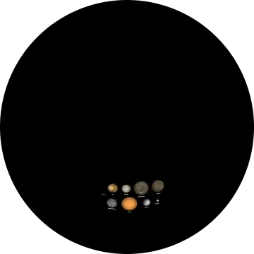a black circle with three planets in it