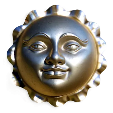 a metal sun face on a white background