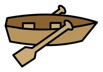 a wooden boat with a paddle on it