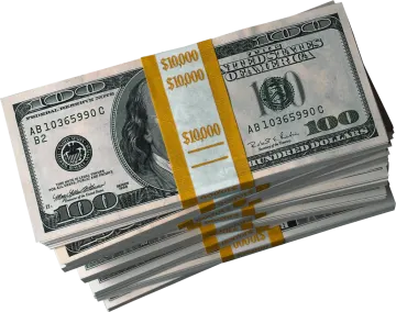 a stack of hundred dollar bills on a white background