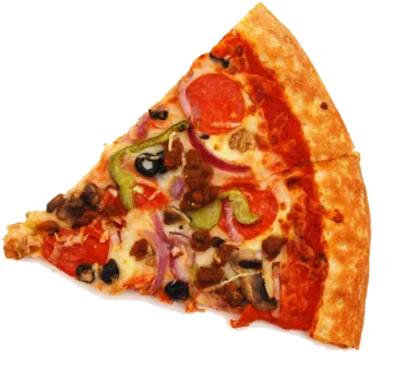 a slice of pizza on a white background