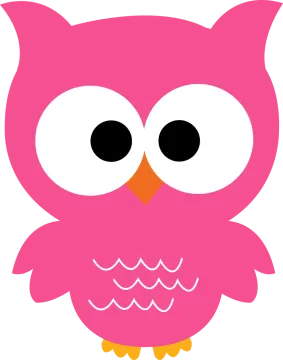 a pink owl with big eyes