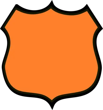 an orange shield with black edges