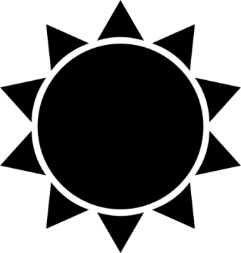 a black and white sun icon